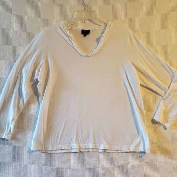 Talbots Woman Plus Petites Top‎ Womens 1XP Pima Super Soft Cotton White Ruffle - Picture 2 of 10